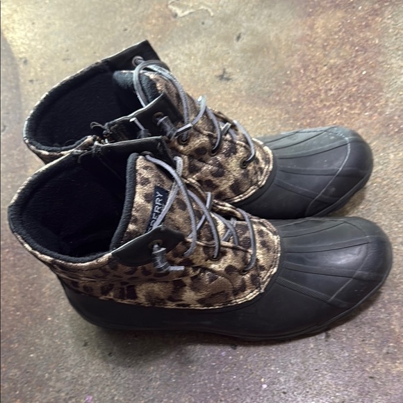 Sperry Black and Leopard Print Boots - Picture 2 of 4